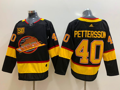 Men's Vancouver Canucks 40 Elias Pettersson Black 50th Season Adidas Jersey