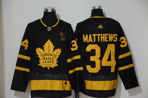 Men's Toronto Maple Leafs 34 Auston Matthews Black Gold Adidas Jersey