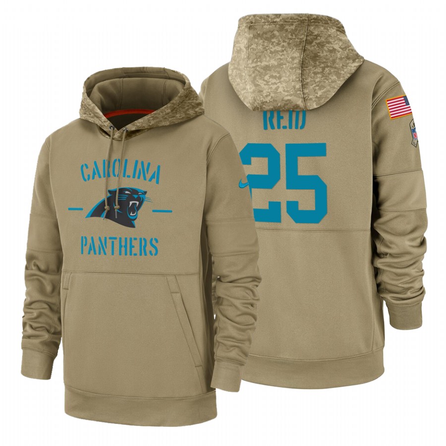 Carolina Panthers #25 Eric Reid Nike Tan 2019 Salute To Service Name & Number Sideline Therma Pullover Hoodie