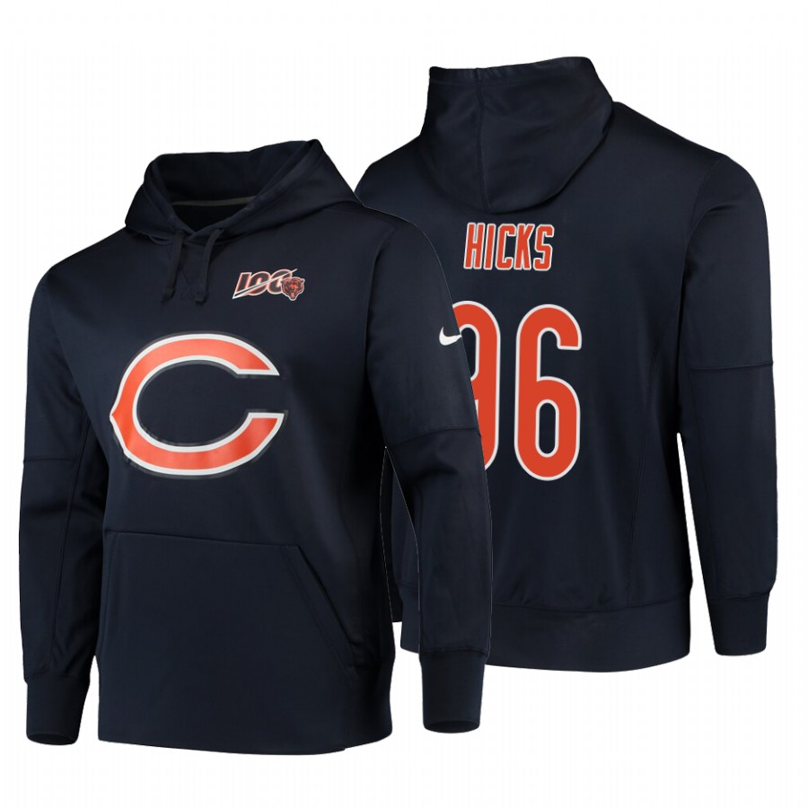 Chicago Bears #96 Akiem Hicks Nike NFL 100 Primary Logo Circuit Name & Number Pullover Hoodie Navy