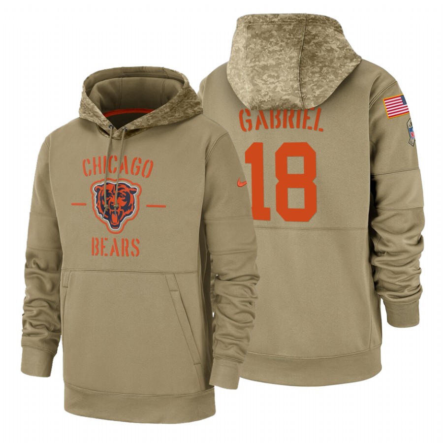 Chicago Bears #18 Taylor Gabriel Nike Tan 2019 Salute To Service Name & Number Sideline Therma Pullover Hoodie