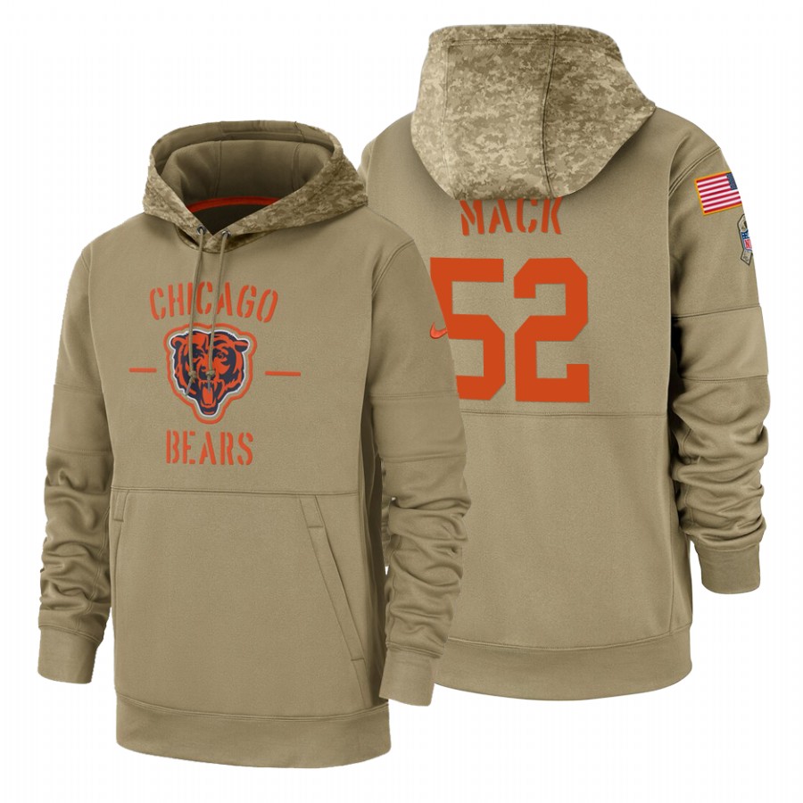 Chicago Bears #52 Khalil Mack Nike Tan 2019 Salute To Service Name & Number Sideline Therma Pullover Hoodie