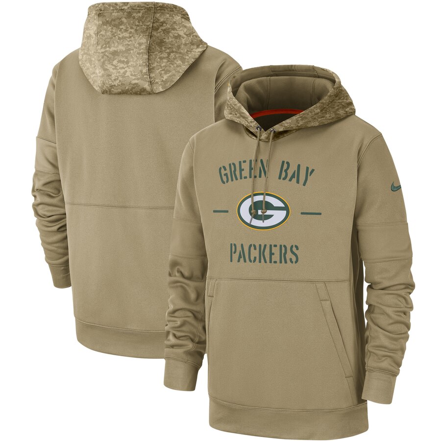 Men's Green Bay Packers Nike Tan 2019 Salute to Service Sideline Therma Pullover Hoodie