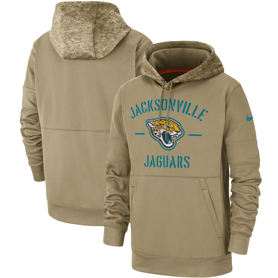 Men's Jacksonville Jaguars Nike Tan 2019 Salute to Service Sideline Therma Pullover Hoodie