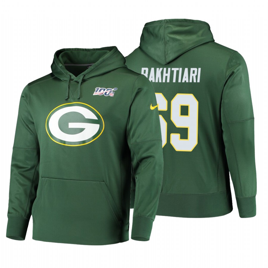 Green Bay Packers #69 David Bakhtiari Nike NFL 100 Primary Logo Circuit Name & Number Pullover Hoodie Green