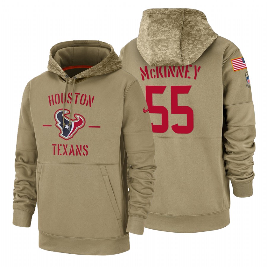 Houston Texans #55 Benardrick Mckinney Nike Tan 2019 Salute To Service Name & Number Sideline Therma Pullover Hoodie