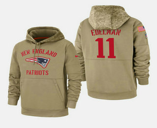 Men's New England Patriots #11 Julian Edelman 2019 Salute to Service Sideline Therma Pullover Hoodie