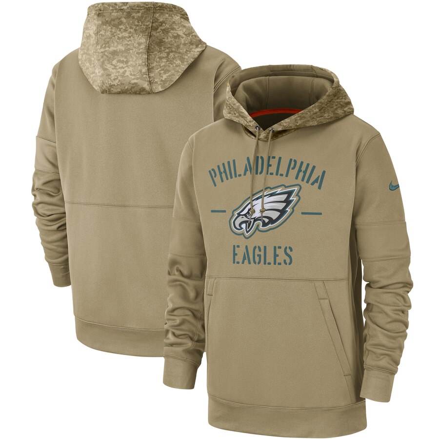 Men's Philadelphia Eagles Nike Tan 2019 Salute to Service Sideline Therma Pullover Hoodie