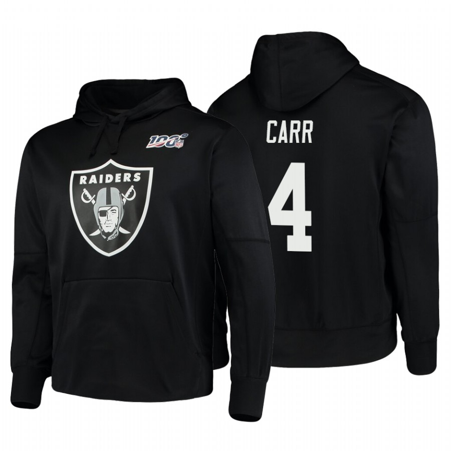 Oakland Raiders #4 Derek Carr Nike NFL 100 Primary Logo Circuit Name & Number Pullover Hoodie Black