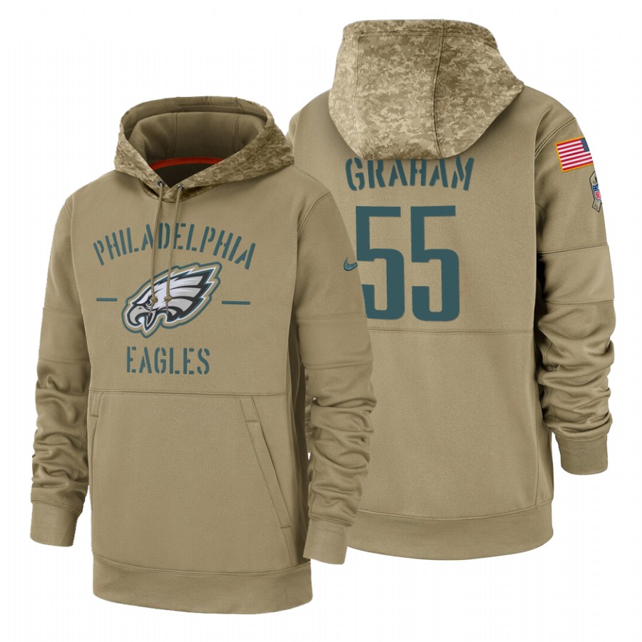 Philadelphia Eagles #55 Brandon Graham Nike Tan 2019 Salute To Service Name & Number Sideline Therma Pullover Hoodie