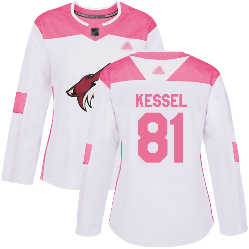 Arizona Coyotes #81 Phil Kessel White Pink Authentic Fashion Women's Stitched Hockey Jersey