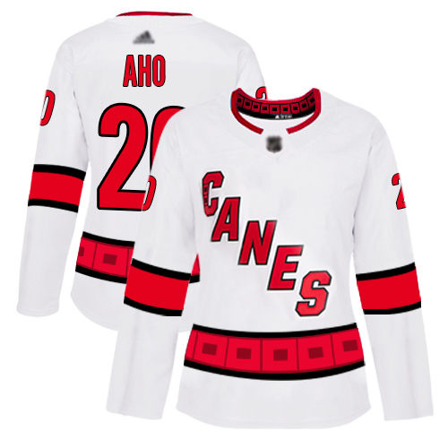 Carolina Hurricanes #20 Sebastian Aho White Road Authentic Women's Stitched Hockey Jersey