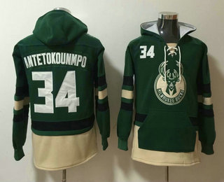 Men's Milwaukee Bucks #34 Giannis Antetokounmpo Green Pocket Stitched NBA Pullover Hoodie