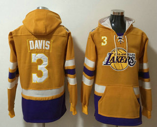 Men's Los Angeles Lakers #3 Anthony Davis NEW Yellow Pocket Stitched NBA Pullover Hoodie