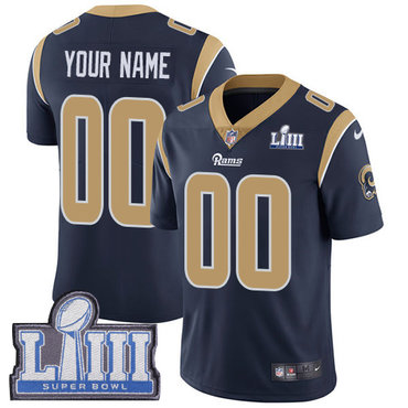 Youth Customized Los Angeles Rams Vapor Untouchable Super Bowl LIII Bound Limited Navy Blue Nike NFL Home ersey 