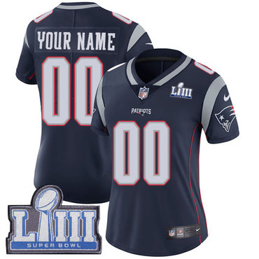 Women's Customized New England Patriots Vapor Untouchable Super Bowl LIII Bound Limited Navy Blue Nike NFL Home Jersey 