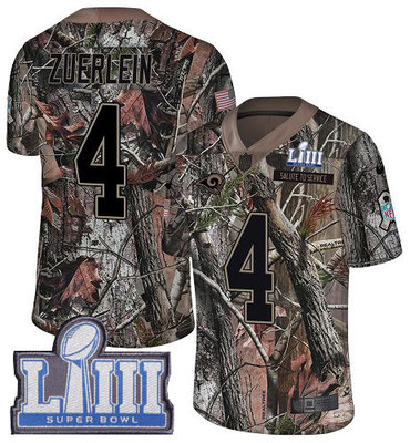 #4 Limited Greg Zuerlein Camo Nike NFL Youth Jersey Los Angeles Rams Rush Realtree Super Bowl LIII Bound