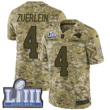 #4 Limited Greg Zuerlein Camo Nike NFL Youth Jersey Los Angeles Rams 2018 Salute to Service Super Bowl LIII Bound