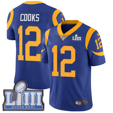 #12 Limited Brandin Cooks Royal Blue Nike NFL Alternate Youth Jersey Los Angeles Rams Vapor Untouchable Super Bowl LIII Bound