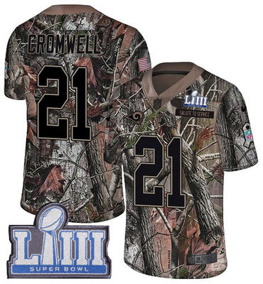 #21 Limited Nolan Cromwell Camo Nike NFL Youth Jersey Los Angeles Rams Rush Realtree Super Bowl LIII Bound