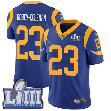 #23 Limited Nickell Robey-Coleman Royal Blue Nike NFL Alternate Youth Jersey Los Angeles Rams Vapor Untouchable Super Bowl LIII Bound