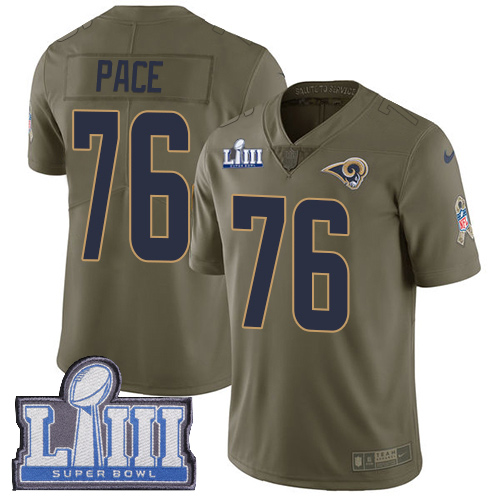 Youth Los Angeles Rams #76 Orlando Pace Olive Nike NFL 2017 Salute to Service Super Bowl LIII Bound Limited Jersey