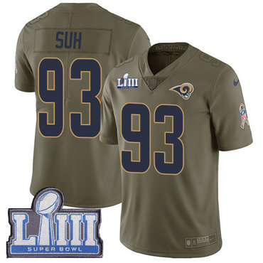 #93 Limited Ndamukong Suh Olive Nike NFL Men's Jersey Los Angeles Rams 2017 Salute to Service Super Bowl LIII Bound