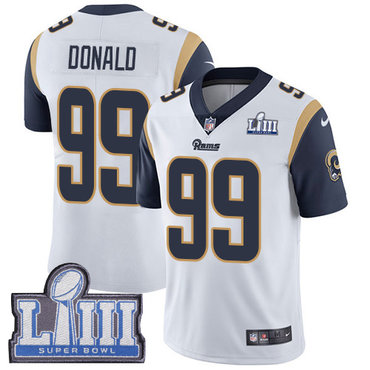 #99 Limited Aaron Donald White Nike NFL Road Men's Jersey Los Angeles Rams Vapor Untouchable Super Bowl LIII Bound