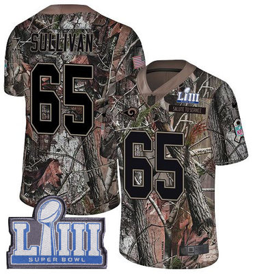 #65 Limited John Sullivan Camo Nike NFL Men's Jersey Los Angeles Rams Rush Realtree Super Bowl LIII Bound