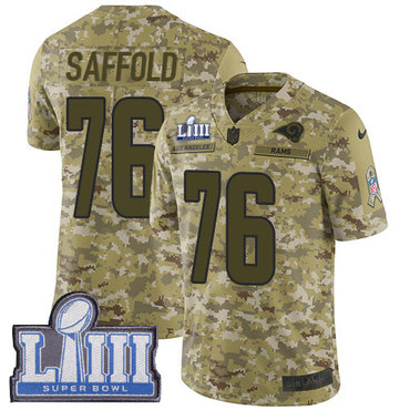 #76 Limited Rodger Saffold Camo Nike NFL Men's Jersey Los Angeles Rams 2018 Salute to Service Super Bowl LIII Bound