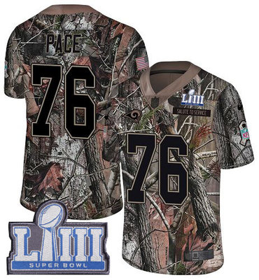 #76 Limited Orlando Pace Camo Nike NFL Men's Jersey Los Angeles Rams Rush Realtree Super Bowl LIII Bound