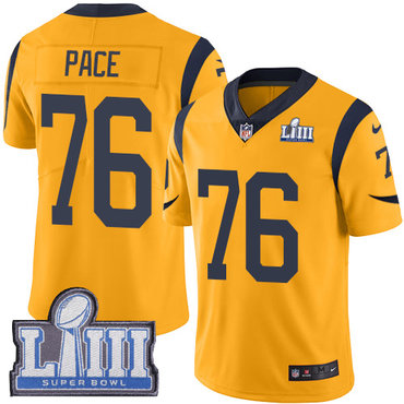 #76 Limited Orlando Pace Gold Nike NFL Men's Jersey Los Angeles Rams Rush Vapor Untouchable Super Bowl LIII Bound