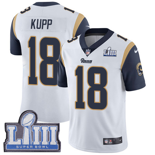 #18 Limited Cooper Kupp White Nike NFL Road Men's Jersey Los Angeles Rams Vapor Untouchable Super Bowl LIII Bound