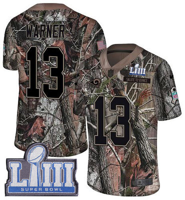 #13 Limited Kurt Warner Camo Nike NFL Men's Jersey Los Angeles Rams Rush Realtree Super Bowl LIII Bound