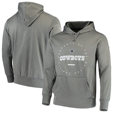 Men's Dallas Cowboys Nike Heathered Gray Sideline Property Of Wordmark Logo Performance Pullover Hoodie