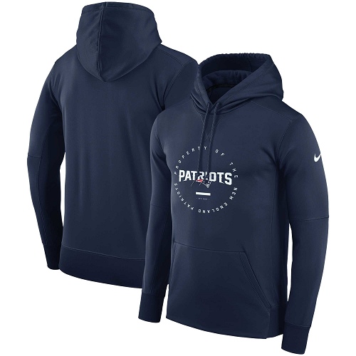 Men's New England Patriots Nike Navy Sideline Property Of Wordmark Logo Performance Pullover Hoodie