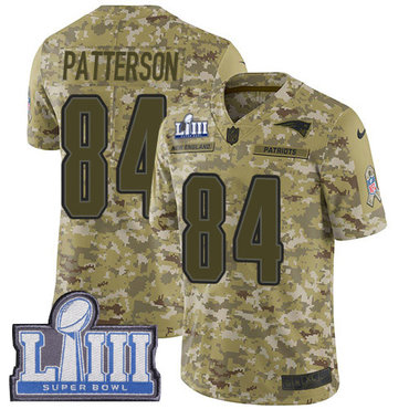 #84 Limited Cordarrelle Patterson Camo Nike NFL Youth Jersey New England Patriots 2018 Salute to Service Super Bowl LIII Bound