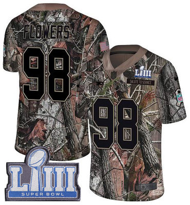 #98 Limited Trey Flowers Camo Nike NFL Youth Jersey New England Patriots Rush Realtree Super Bowl LIII Bound