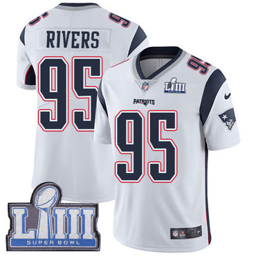 #95 Limited Derek Rivers White Nike NFL Road Youth Jersey New England Patriots Vapor Untouchable Super Bowl LIII Bound