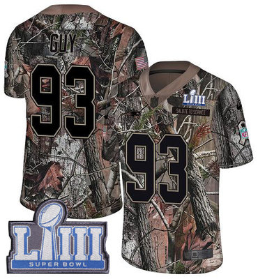 #93 Limited Lawrence Guy Camo Nike NFL Youth Jersey New England Patriots Rush Realtree Super Bowl LIII Bound