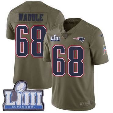 #68 Limited LaAdrian Waddle Olive Nike NFL Youth Jersey New England Patriots 2017 Salute to Service Super Bowl LIII Bound