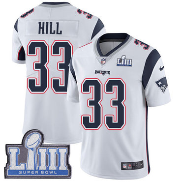 #33 Limited Jeremy Hill White Nike NFL Road Youth Jersey New England Patriots Vapor Untouchable Super Bowl LIII Bound