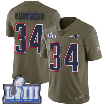 #34 Limited Rex Burkhead Olive Nike NFL Youth Jersey New England Patriots 2017 Salute to Service Super Bowl LIII Bound