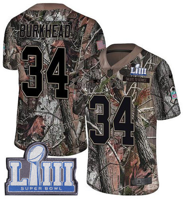 #34 Limited Rex Burkhead Camo Nike NFL Youth Jersey New England Patriots Rush Realtree Super Bowl LIII Bound