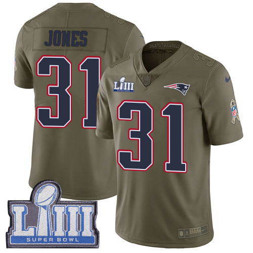 #31 Limited Jonathan Jones Olive Nike NFL Youth Jersey New England Patriots 2017 Salute to Service Super Bowl LIII Bound