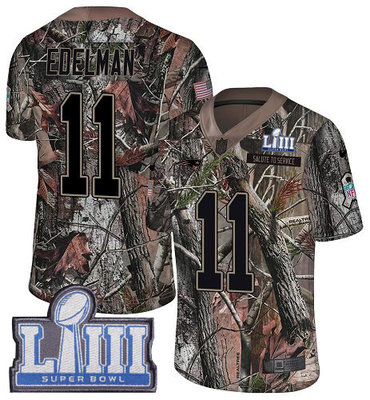 #11 Limited Julian Edelman Camo Nike NFL Youth Jersey New England Patriots Rush Realtree Super Bowl LIII Bound