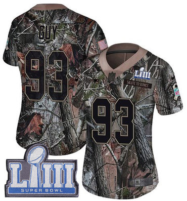 #93 Limited Lawrence Guy Camo Nike NFL Women's Jersey New England Patriots Rush Realtree Super Bowl LIII Bound