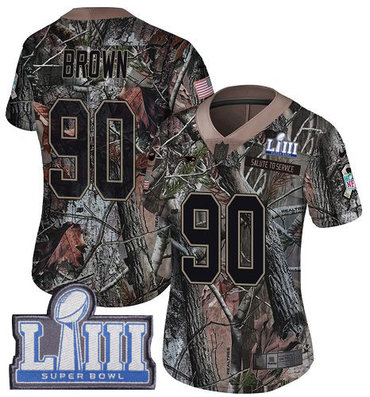 #90 Limited Malcom Brown Camo Nike NFL Women's Jersey New England Patriots Rush Realtree Super Bowl LIII Bound