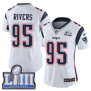 #95 Limited Derek Rivers White Nike NFL Road Women's Jersey New England Patriots Vapor Untouchable Super Bowl LIII Bound