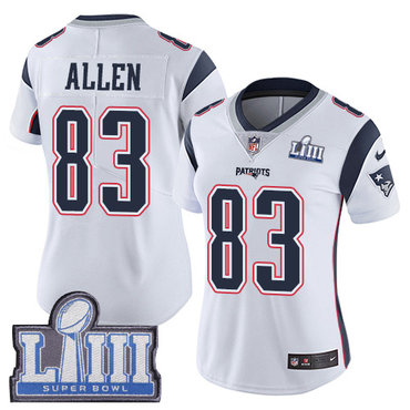 #83 Limited Dwayne Allen White Nike NFL Road Women's Jersey New England Patriots Vapor Untouchable Super Bowl LIII Bound